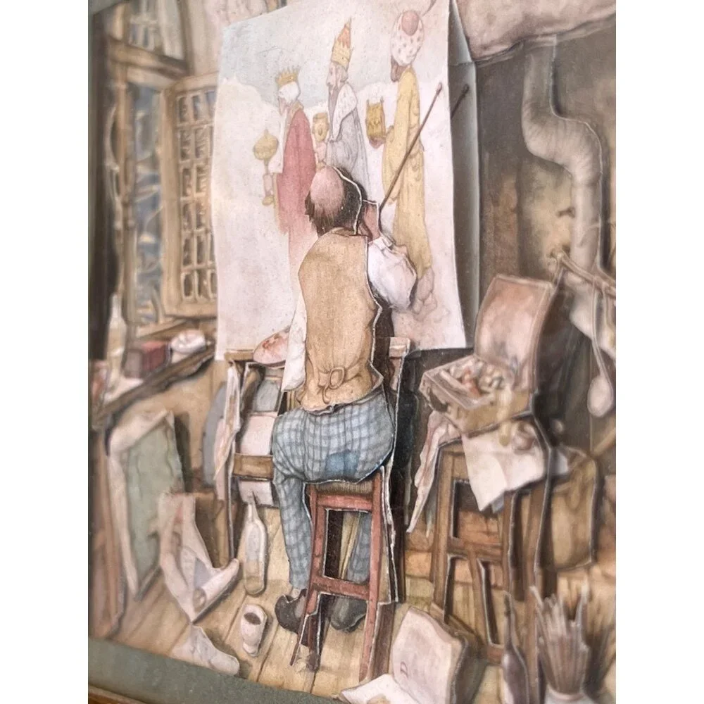 Anton Pieck 3D Framed Diorama Art Three Wisemen Layered Art Vintage